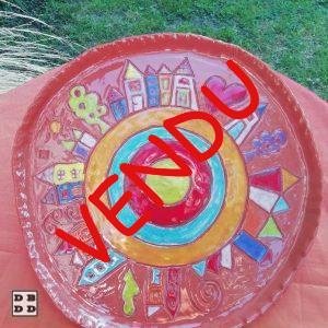 Plat céramique naïf rouge